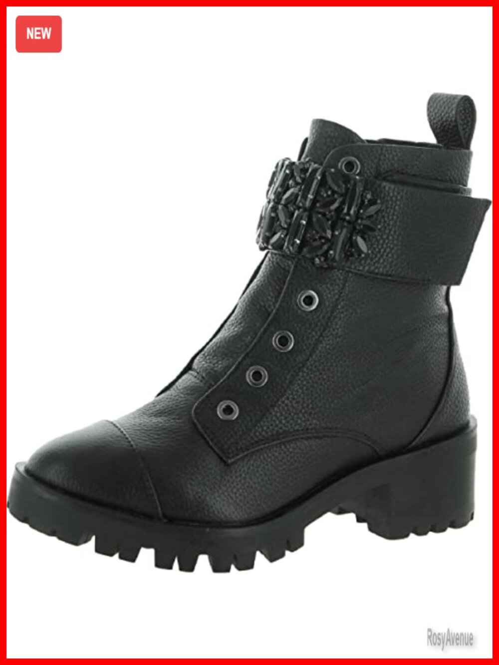 Combat Boots with Rhinestone Embellishments Lug Sole Ankle Booties